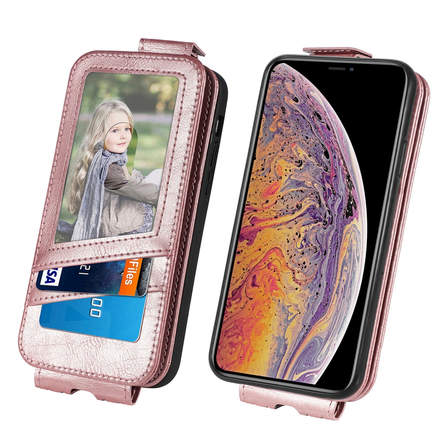 iPhone XS Max Zipper Wallet Case - Vertical Flip Leather Phone Cover with Multiple Card Slots and Stand