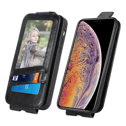 iPhone XS Zipper Wallet Case - Vertical Flip Leather Phone Cover with Multiple Card Slots and Stand