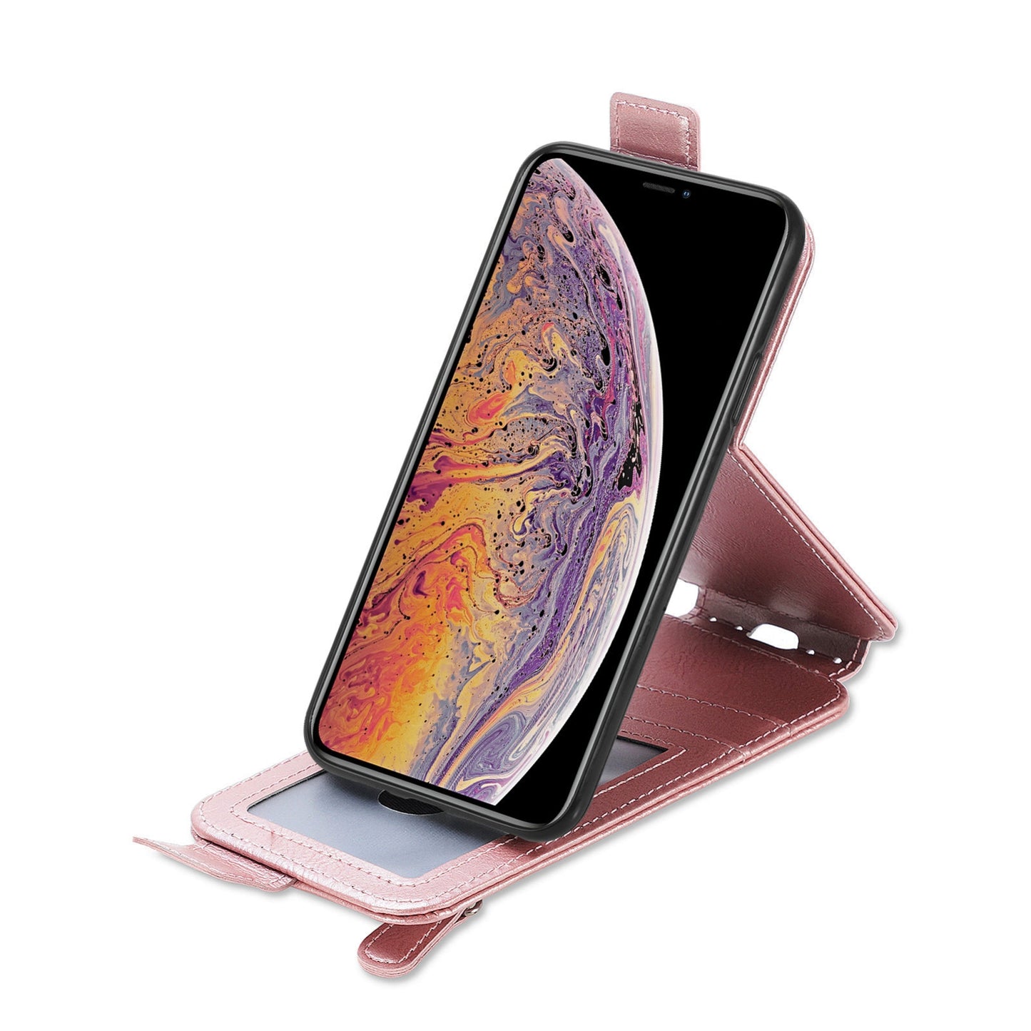 iPhone X Zipper Wallet Case - Vertical Flip Leather Phone Cover with Multiple Card Slots and Stand