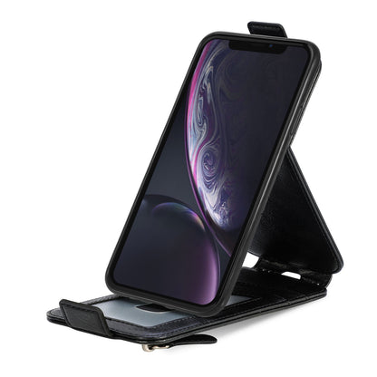 iPhone XR Zipper Wallet Case - Vertical Flip Leather Phone Cover with Multiple Card Slots and Stand