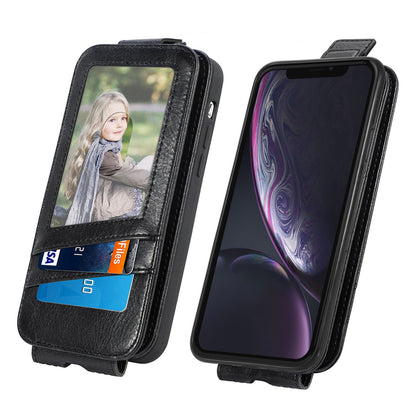 iPhone XR Zipper Wallet Case - Vertical Flip Leather Phone Cover with Multiple Card Slots and Stand
