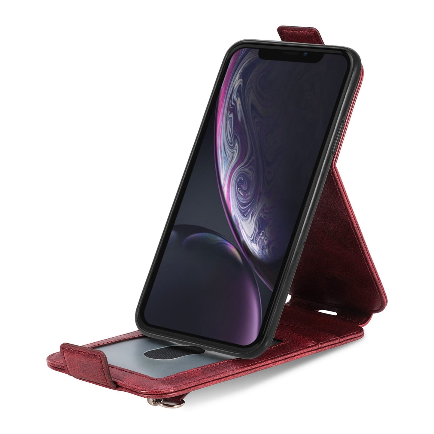 iPhone XR Zipper Wallet Case - Vertical Flip Leather Phone Cover with Multiple Card Slots and Stand