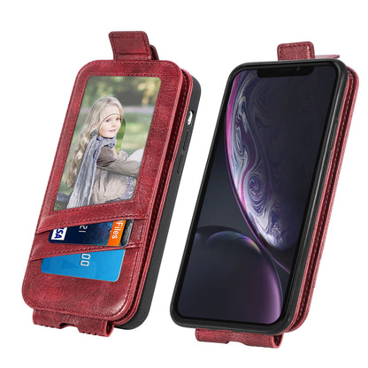 iPhone XR Zipper Wallet Case - Vertical Flip Leather Phone Cover with Multiple Card Slots and Stand