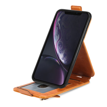 iPhone XR Zipper Wallet Case - Vertical Flip Leather Phone Cover with Multiple Card Slots and Stand