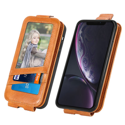 iPhone XR Zipper Wallet Case - Vertical Flip Leather Phone Cover with Multiple Card Slots and Stand