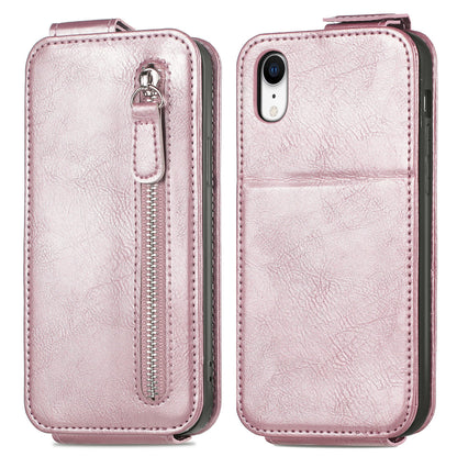 iPhone XR Zipper Wallet Case - Vertical Flip Leather Phone Cover with Multiple Card Slots and Stand
