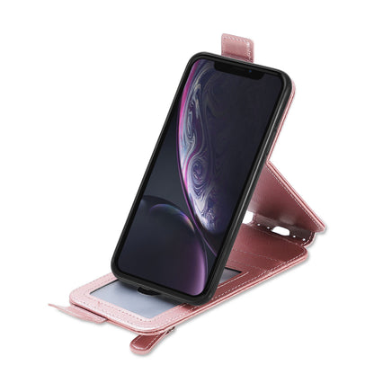 iPhone XR Zipper Wallet Case - Vertical Flip Leather Phone Cover with Multiple Card Slots and Stand