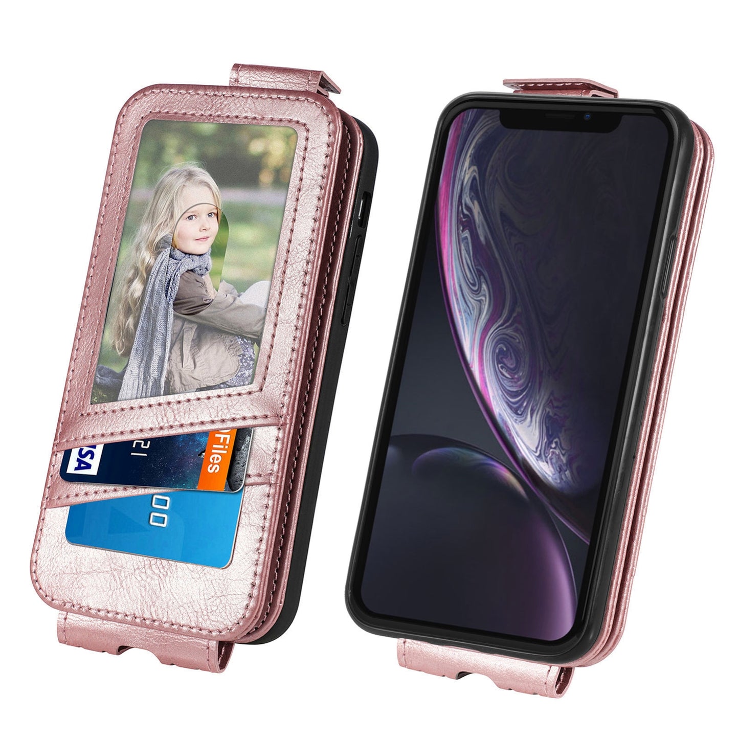 iPhone XR Zipper Wallet Case - Vertical Flip Leather Phone Cover with Multiple Card Slots and Stand