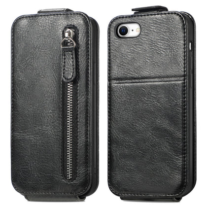 iPhone SE 2022 Zipper Wallet Case - Vertical Flip Leather Phone Cover with Multiple Card Slots and Stand