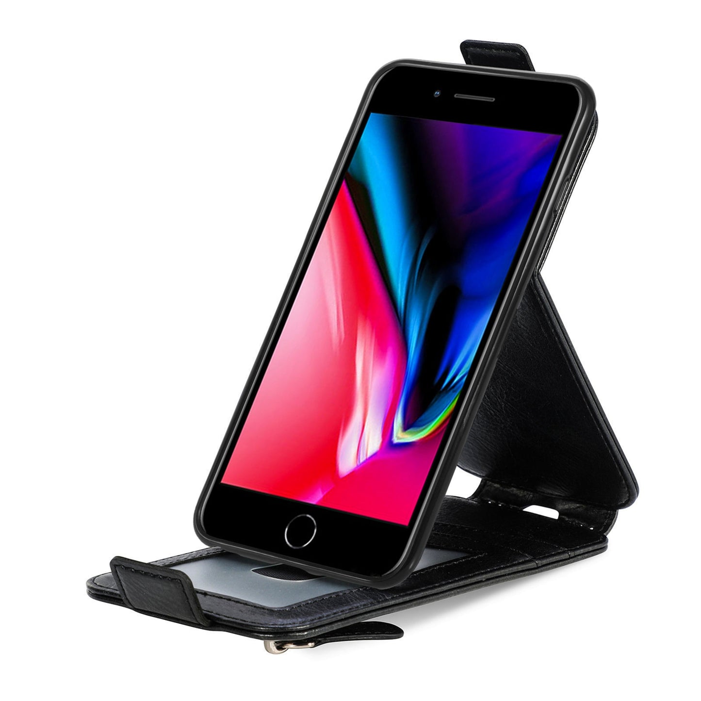 iPhone SE 2020 Zipper Wallet Case - Vertical Flip Leather Phone Cover with Multiple Card Slots and Stand