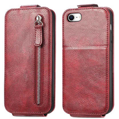 iPhone 7 Zipper Wallet Case - Vertical Flip Leather Phone Cover with Multiple Card Slots and Stand