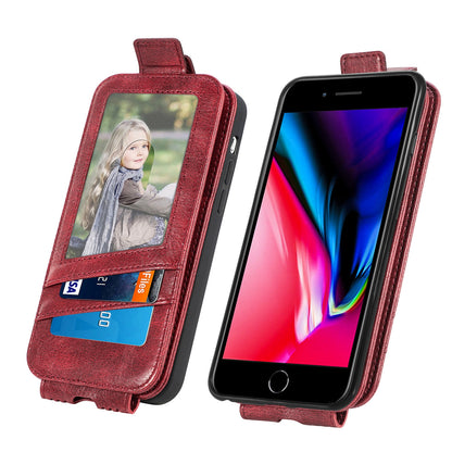 iPhone SE 2022 Zipper Wallet Case - Vertical Flip Leather Phone Cover with Multiple Card Slots and Stand