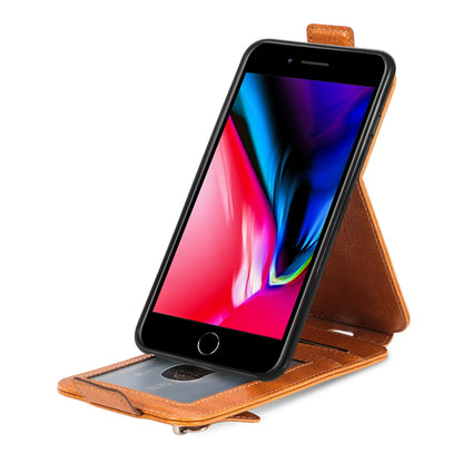 iPhone SE 2022 Zipper Wallet Case - Vertical Flip Leather Phone Cover with Multiple Card Slots and Stand