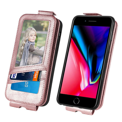 iPhone 7 Zipper Wallet Case - Vertical Flip Leather Phone Cover with Multiple Card Slots and Stand