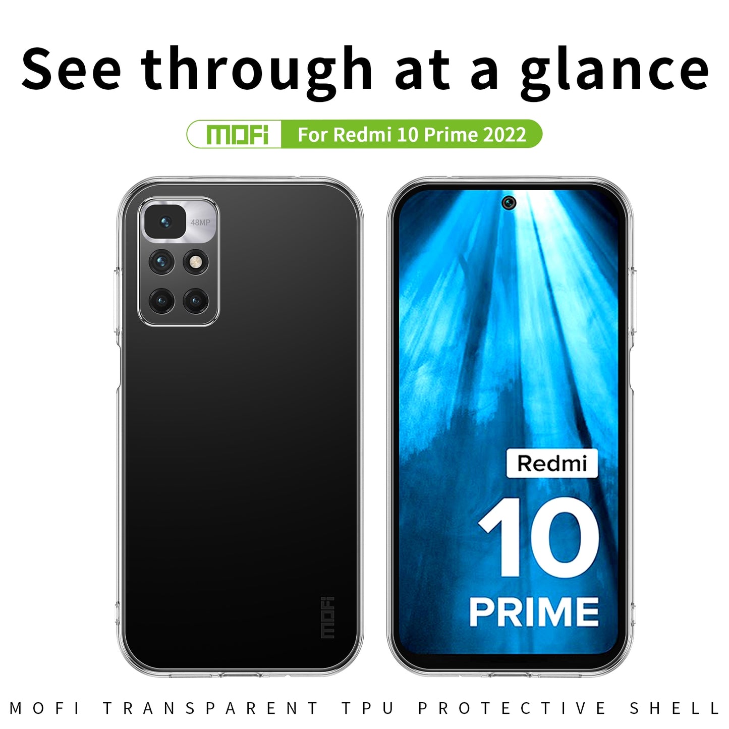 Xiaomi Redmi 10 Prime 2022 Clear TPU Case - Ultra-Thin, Shockproof, Anti-Yellowing Transparent Soft Protective Cover with Precise Cutouts, Scratch Resistance & Lightweight Design