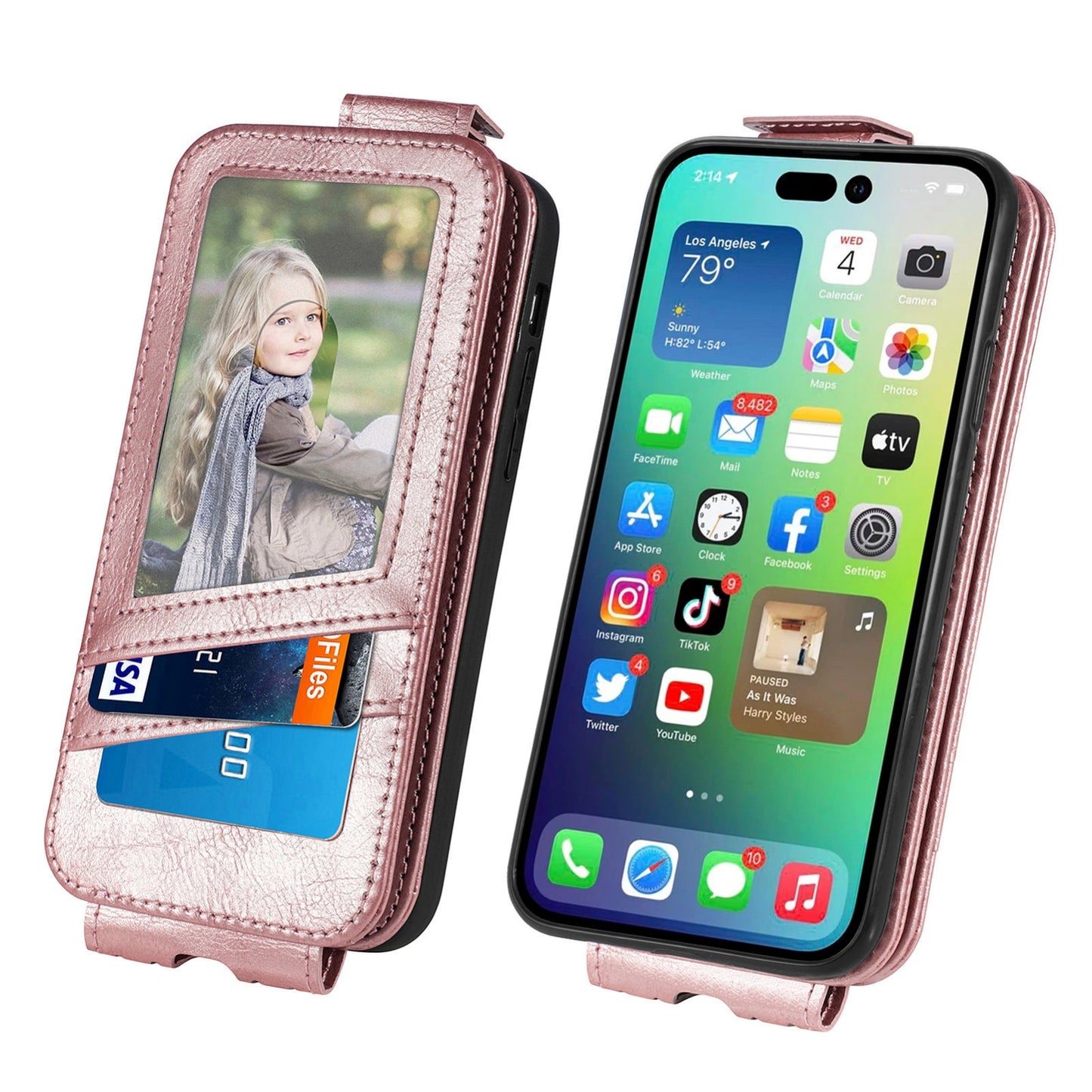 iPhone 14 Zipper Wallet Case - Vertical Flip Leather Phone Cover with Multiple Card Slots and Stand