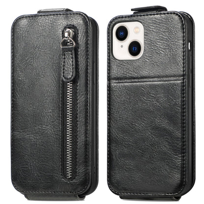 iPhone 14 Plus Zipper Wallet Case - Vertical Flip Leather Phone Cover with Multiple Card Slots and Stand