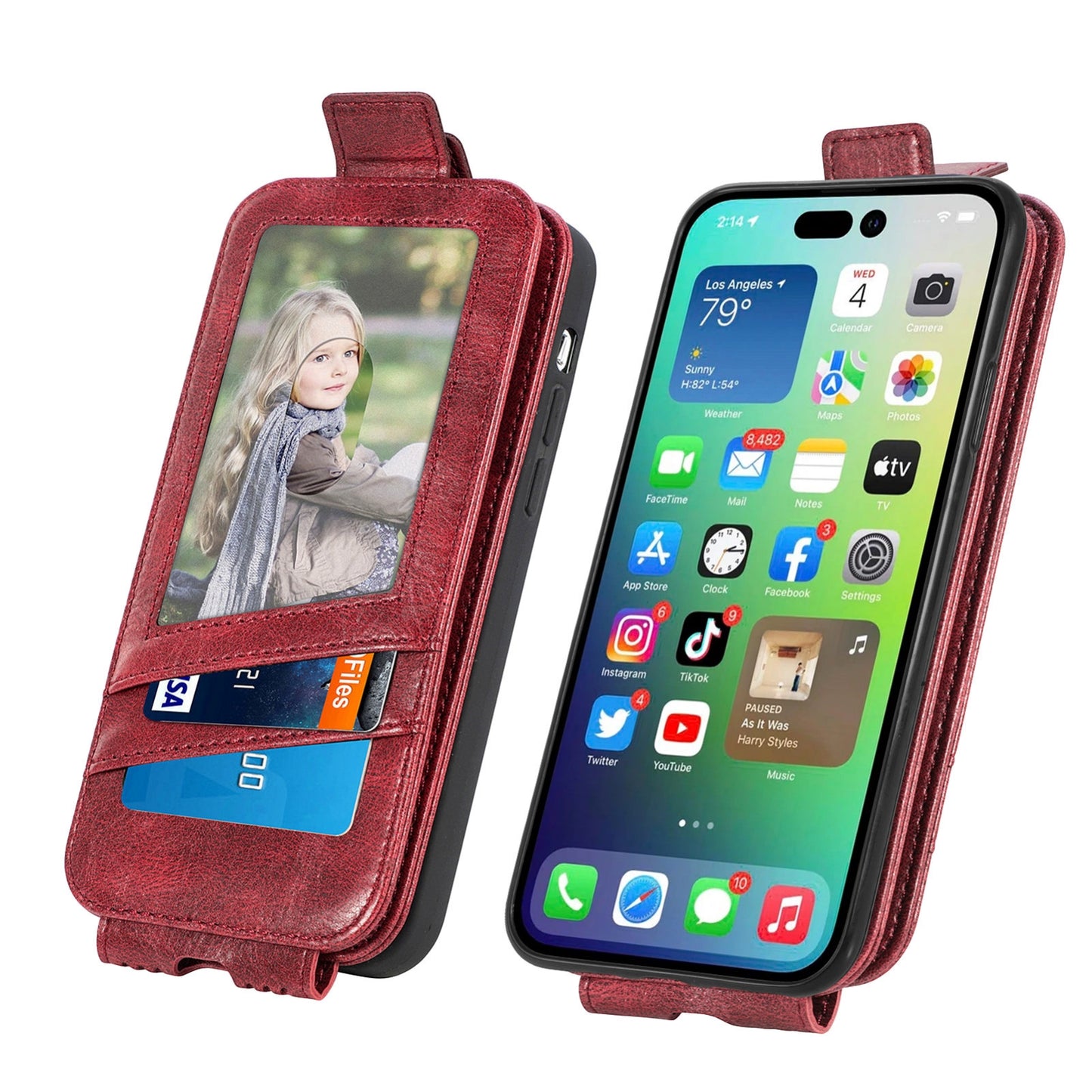 iPhone 14 Plus Zipper Wallet Case - Vertical Flip Leather Phone Cover with Multiple Card Slots and Stand