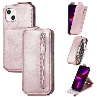 iPhone 14 Plus Zipper Wallet Case - Vertical Flip Leather Phone Cover with Multiple Card Slots and Stand