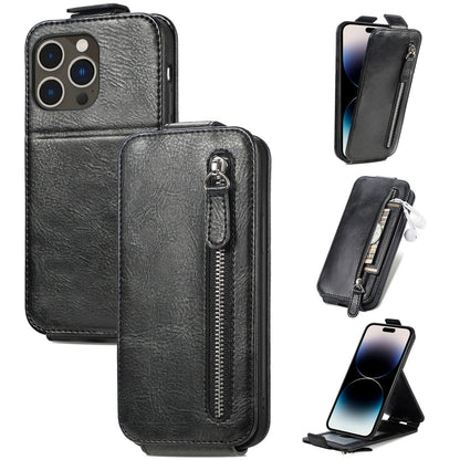 iPhone 14 Pro Max Zipper Wallet Case - Vertical Flip Leather Phone Cover with Multiple Card Slots and Stand