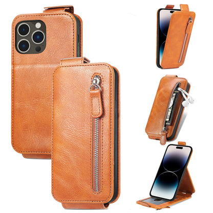 iPhone 14 Pro Max Zipper Wallet Case - Vertical Flip Leather Phone Cover with Multiple Card Slots and Stand