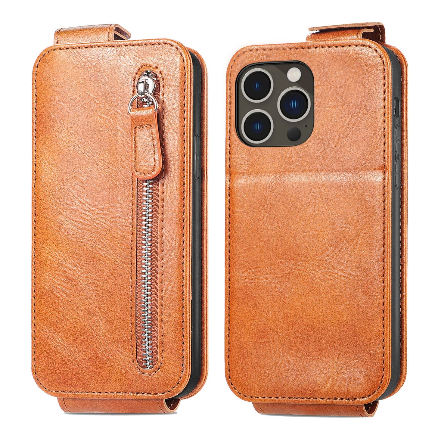 iPhone 14 Pro Max Zipper Wallet Case - Vertical Flip Leather Phone Cover with Multiple Card Slots and Stand