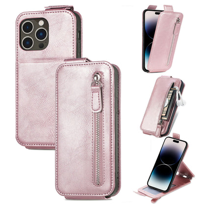 iPhone 14 Pro Max Zipper Wallet Case - Vertical Flip Leather Phone Cover with Multiple Card Slots and Stand