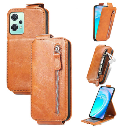 OnePlus Nord CE 2 Lite 5G Zipper Wallet Case - Vertical Flip Leather Phone Cover with Multiple Card Slots and Stand