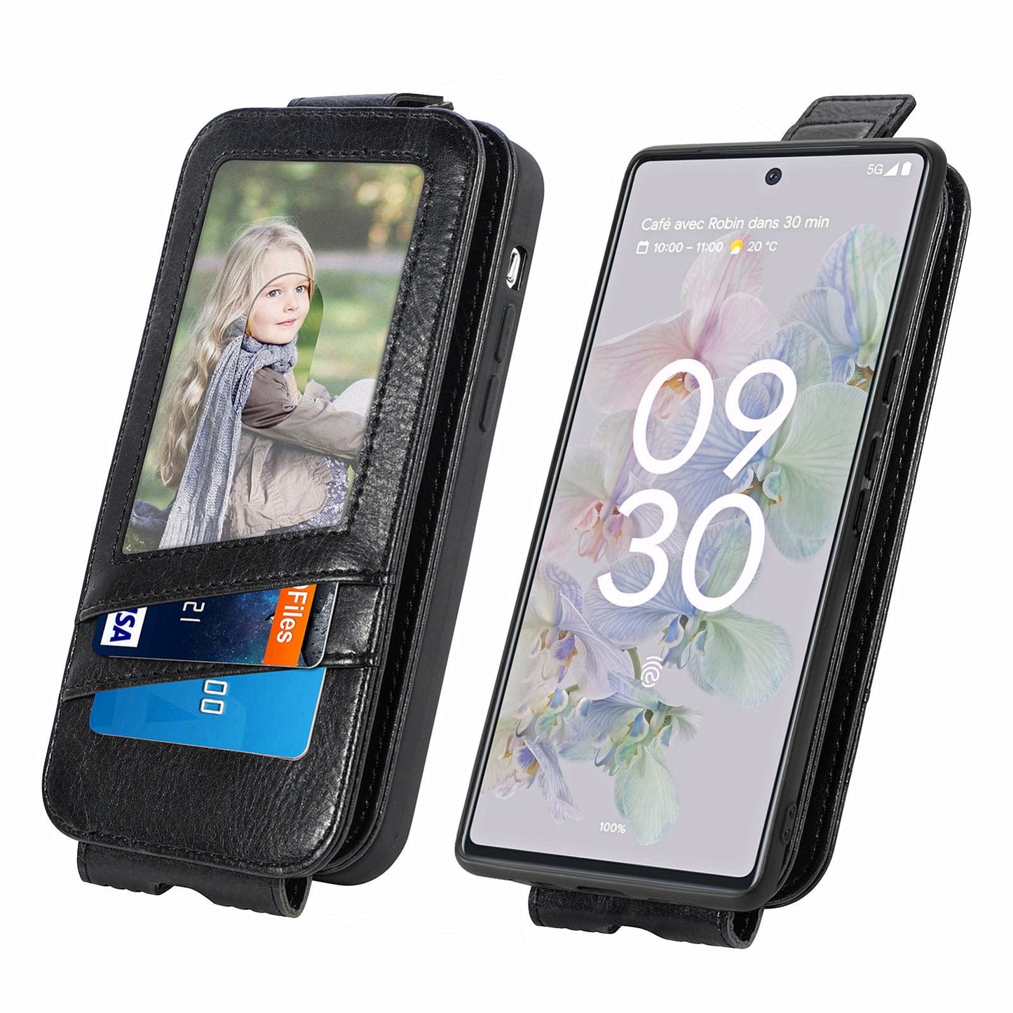 Google Pixel 6a Zipper Wallet Case - Vertical Flip Leather Phone Cover with Multiple Card Slots and Stand