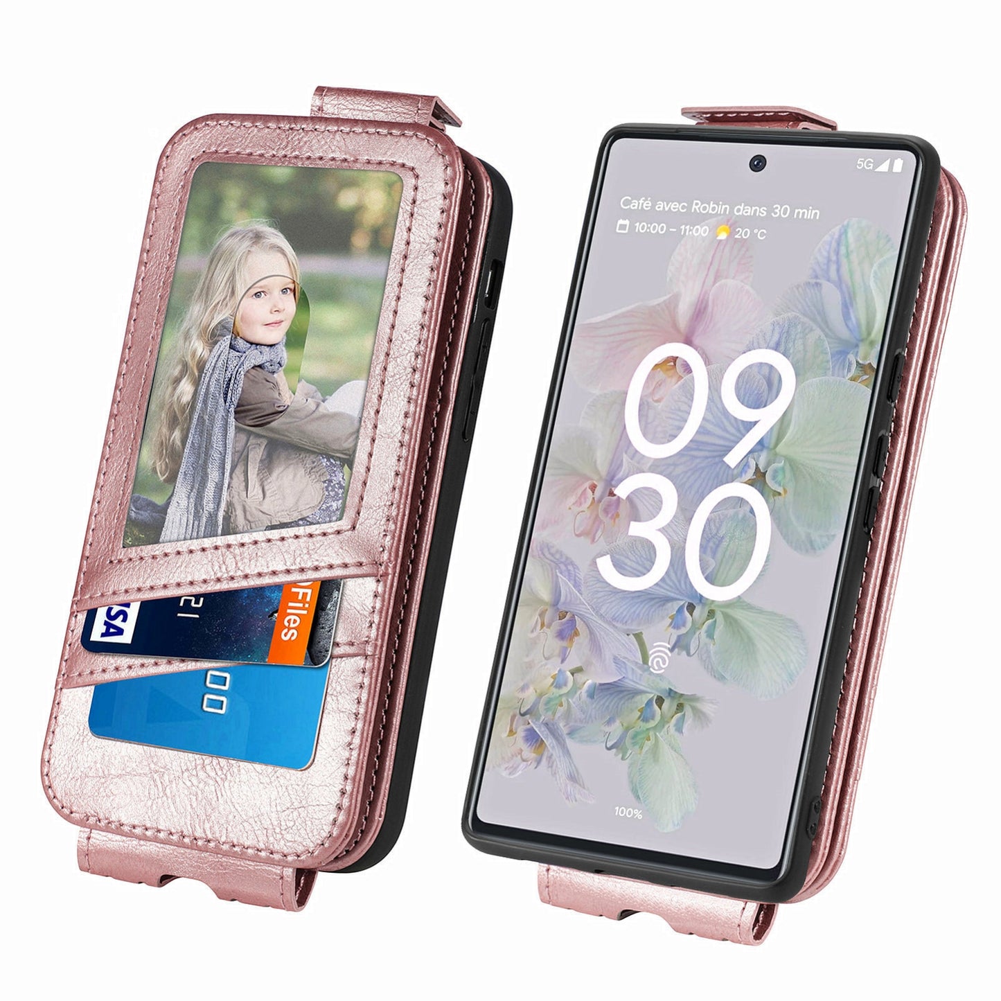 Google Pixel 6a Zipper Wallet Case - Vertical Flip Leather Phone Cover with Multiple Card Slots and Stand