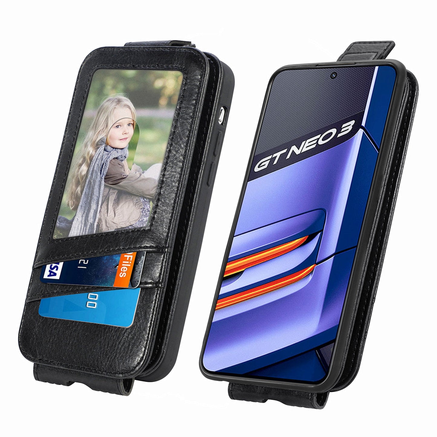 Realme GT Neo 3 Zipper Wallet Case - Vertical Flip Leather Phone Cover with Multiple Card Slots and Stand