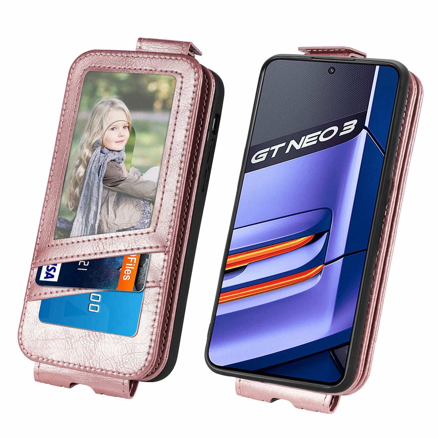 Realme GT Neo 3 Zipper Wallet Case - Vertical Flip Leather Phone Cover with Multiple Card Slots and Stand