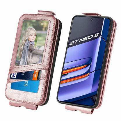 Realme GT Neo 3 Zipper Wallet Case - Vertical Flip Leather Phone Cover with Multiple Card Slots and Stand