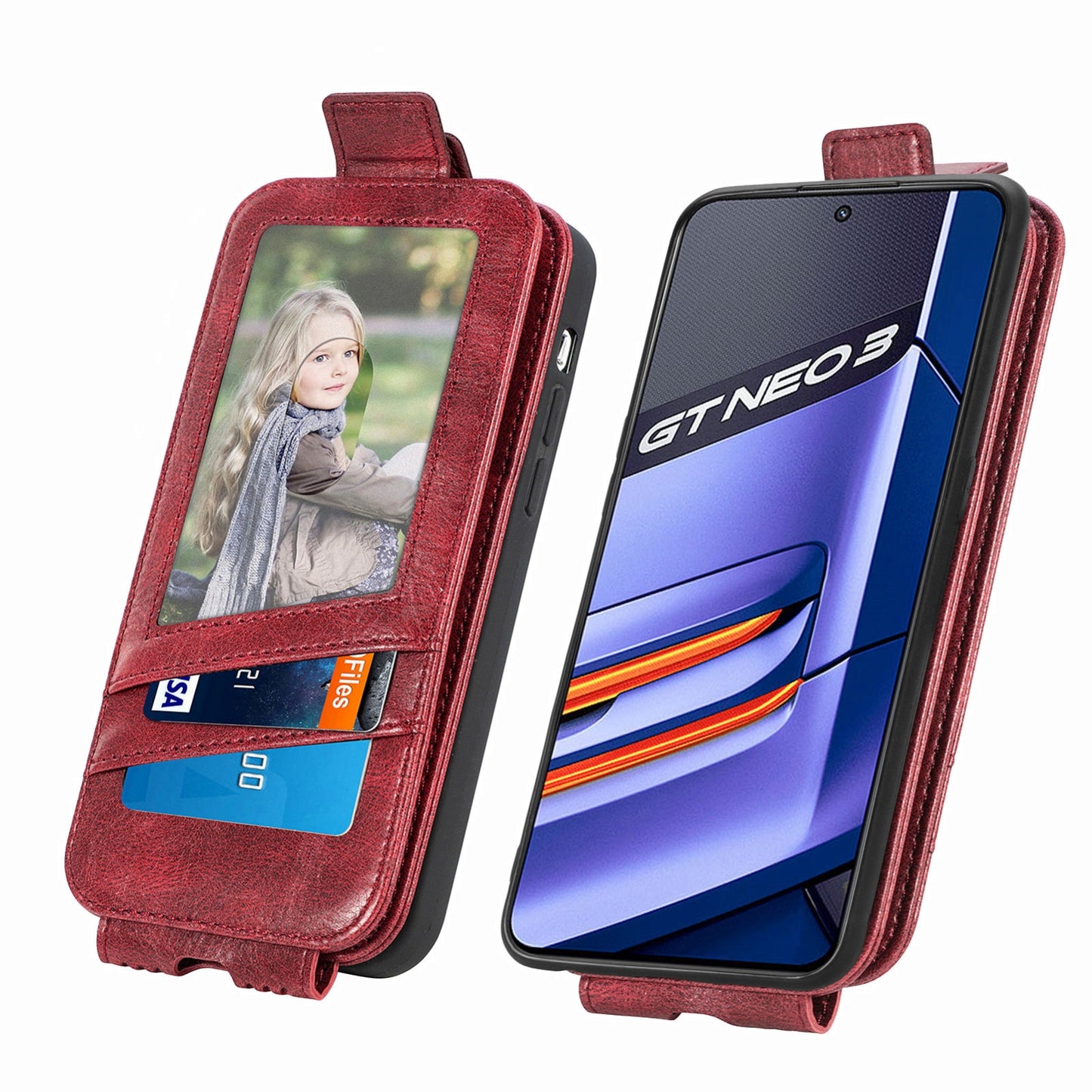 Realme GT Neo 3 Zipper Wallet Case - Vertical Flip Leather Phone Cover with Multiple Card Slots and Stand