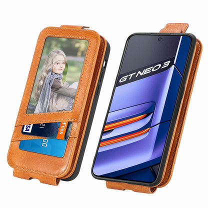 Realme GT Neo 3 Zipper Wallet Case - Vertical Flip Leather Phone Cover with Multiple Card Slots and Stand