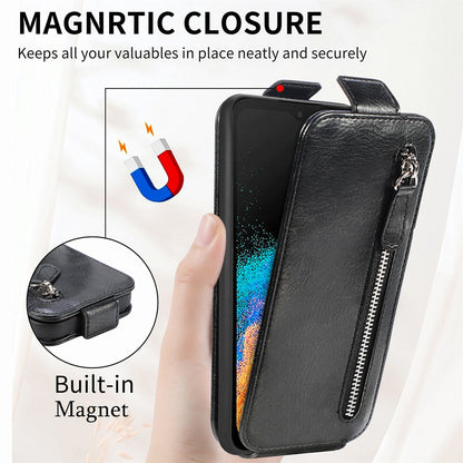 OPPO Reno8 Lite Zipper Wallet Case - Vertical Flip Leather Phone Cover with Multiple Card Slots and Stand