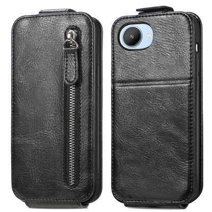 Realme C30 Zipper Wallet Case - Vertical Flip Leather Phone Cover with Multiple Card Slots and Stand
