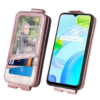 Realme C30 Zipper Wallet Case - Vertical Flip Leather Phone Cover with Multiple Card Slots and Stand