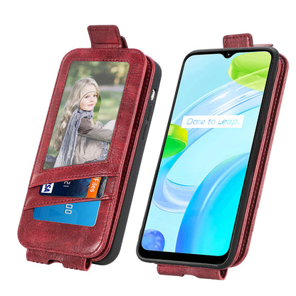 Realme C30 Zipper Wallet Case - Vertical Flip Leather Phone Cover with Multiple Card Slots and Stand