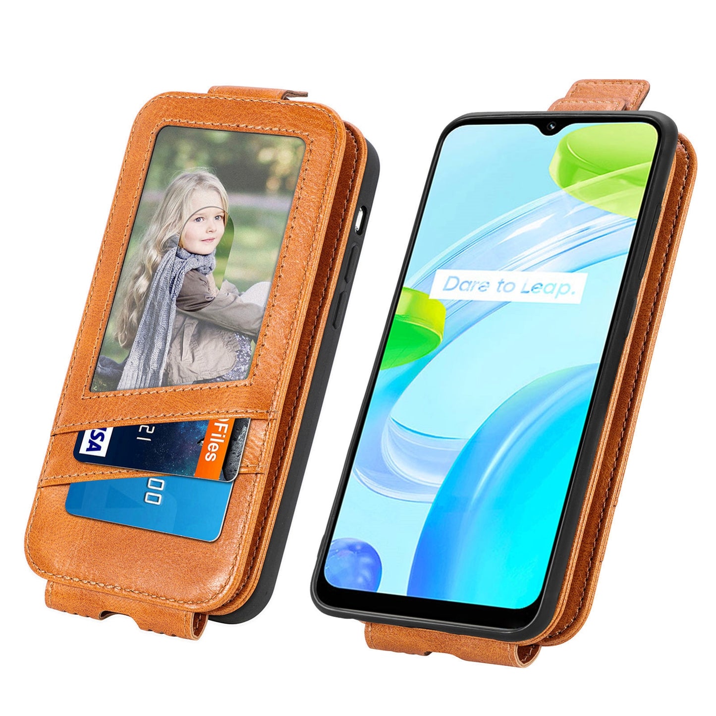 Realme C30 Zipper Wallet Case - Vertical Flip Leather Phone Cover with Multiple Card Slots and Stand