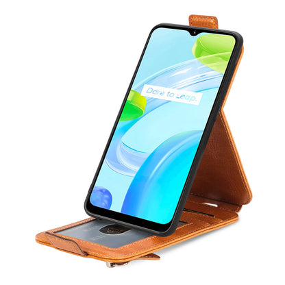 Realme C30 Zipper Wallet Case - Vertical Flip Leather Phone Cover with Multiple Card Slots and Stand