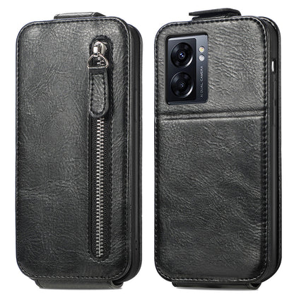 OPPO A77 Zipper Wallet Case - Vertical Flip Leather Phone Cover with Multiple Card Slots and Stand