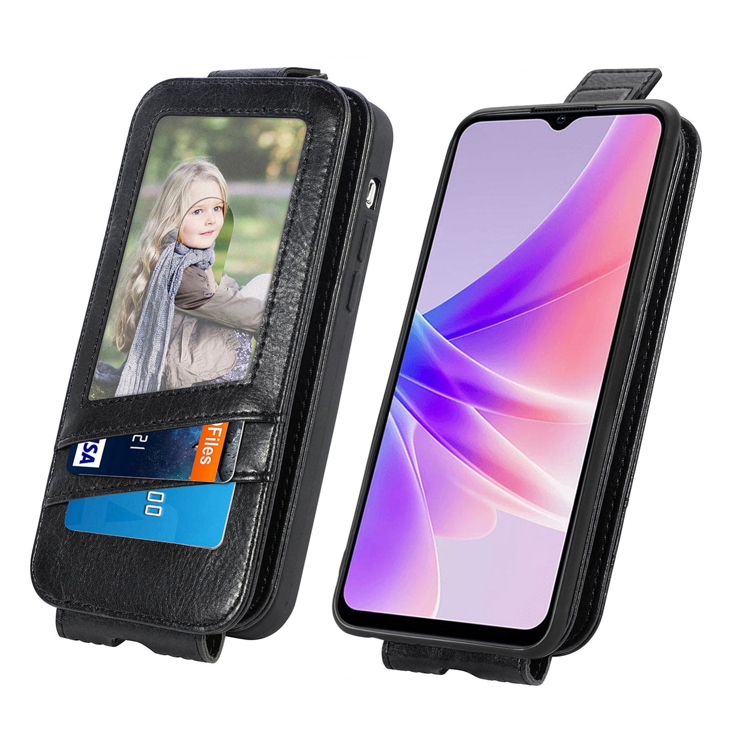 OPPO A77 Zipper Wallet Case - Vertical Flip Leather Phone Cover with Multiple Card Slots and Stand