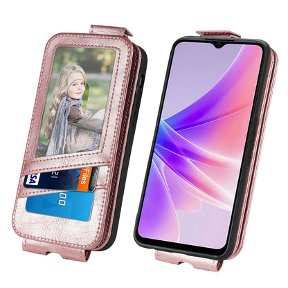 OPPO A77 Zipper Wallet Case - Vertical Flip Leather Phone Cover with Multiple Card Slots and Stand