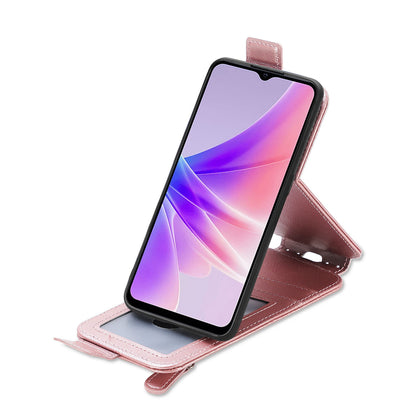 OPPO A77 Zipper Wallet Case - Vertical Flip Leather Phone Cover with Multiple Card Slots and Stand