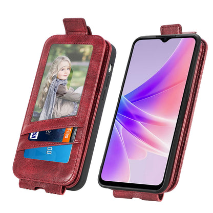 OPPO A77 Zipper Wallet Case - Vertical Flip Leather Phone Cover with Multiple Card Slots and Stand