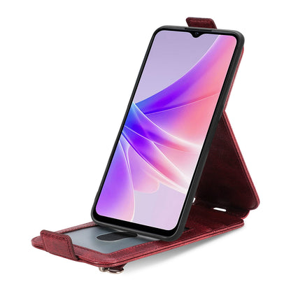 OPPO A77 Zipper Wallet Case - Vertical Flip Leather Phone Cover with Multiple Card Slots and Stand