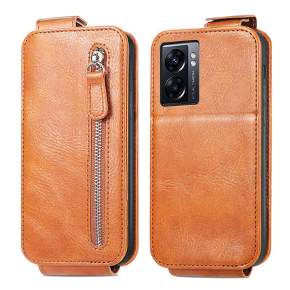 OPPO A77 Zipper Wallet Case - Vertical Flip Leather Phone Cover with Multiple Card Slots and Stand