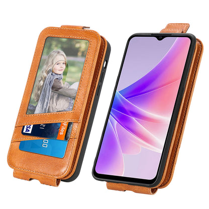 OPPO A77 Zipper Wallet Case - Vertical Flip Leather Phone Cover with Multiple Card Slots and Stand