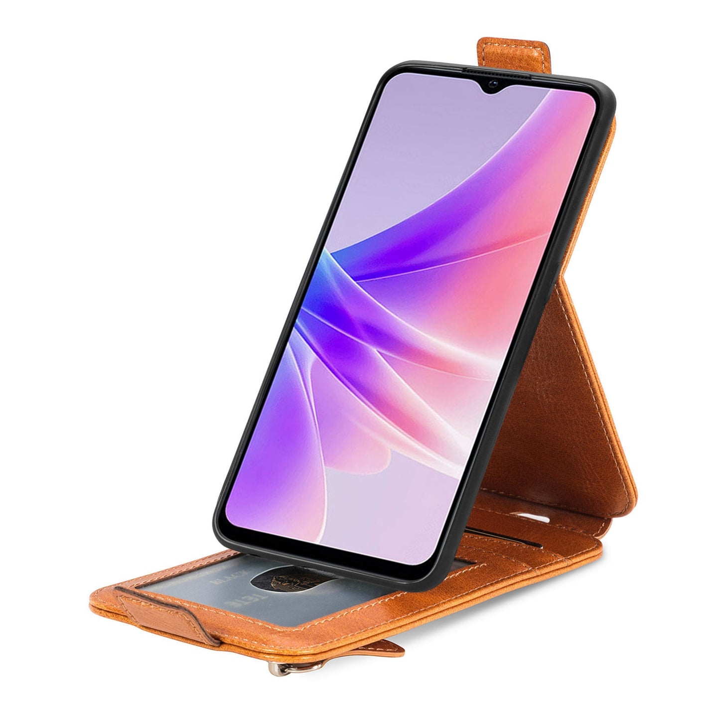 OPPO A77 Zipper Wallet Case - Vertical Flip Leather Phone Cover with Multiple Card Slots and Stand